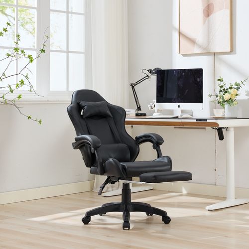 Fauteuil Gaming Ergonomique Noir Avec Massage, Support Lombaire Et Repose-pieds