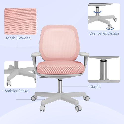 Chaise De Bureau Ergonomique Pivotante, Hauteur Réglable, Dossier En Mesh, Rose