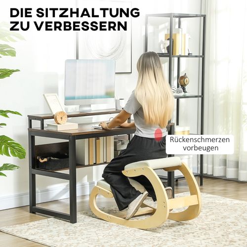 Tabouret à Genoux Ergonomique Oscillant Pour Le Home-office, Cadre En Bouleau, Crème