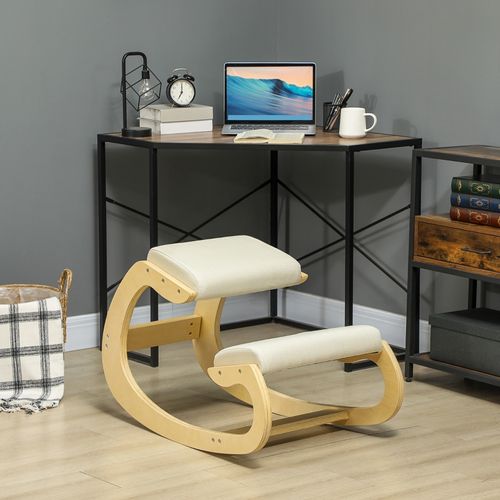 Tabouret à Genoux Ergonomique Oscillant Pour Le Home-office, Cadre En Bouleau, Crème
