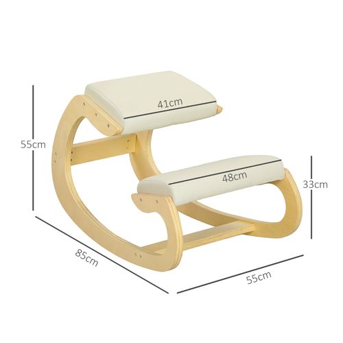 Tabouret à Genoux Ergonomique Oscillant Pour Le Home-office, Cadre En Bouleau, Crème