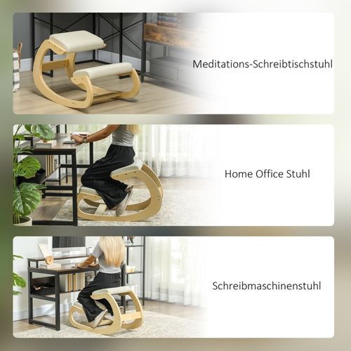 Tabouret à Genoux Ergonomique Oscillant Pour Le Home-office, Cadre En Bouleau, Crème