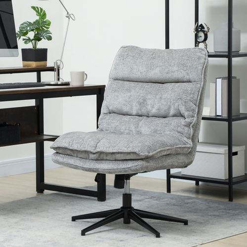 Chaise De Bureau Pivotant Sans Accoudoirs, Tissu Chenille Gris, Réglable