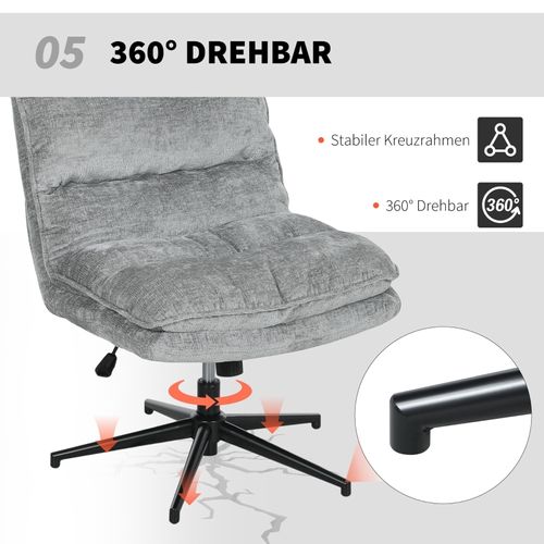 Chaise De Bureau Pivotant Sans Accoudoirs, Tissu Chenille Gris, Réglable