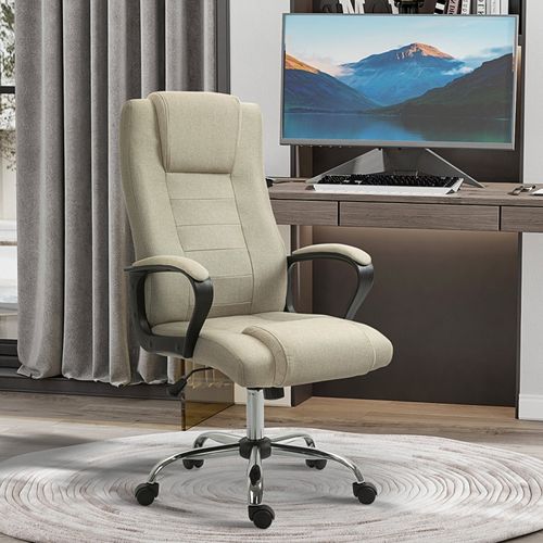 Fauteuil De Bureau Beige En Lin, Ergonomique, Réglable Et Pivotant à 360°