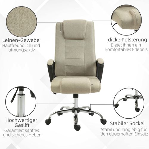 Fauteuil De Bureau Beige En Lin, Ergonomique, Réglable Et Pivotant à 360°