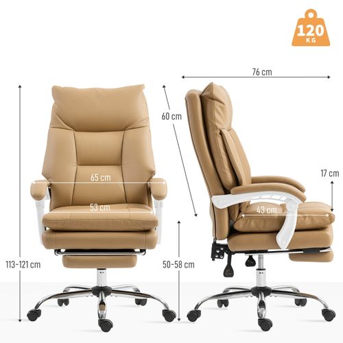 Fauteuil De Bureau Ergonomique Beige Avec Repose-pieds, Accoudoirs Rabattables Et Soutien Lombaire
