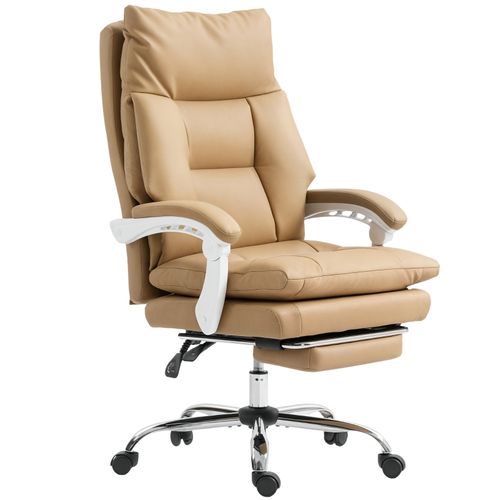 Fauteuil De Bureau Ergonomique Beige Avec Repose-pieds, Accoudoirs Rabattables Et Soutien Lombaire