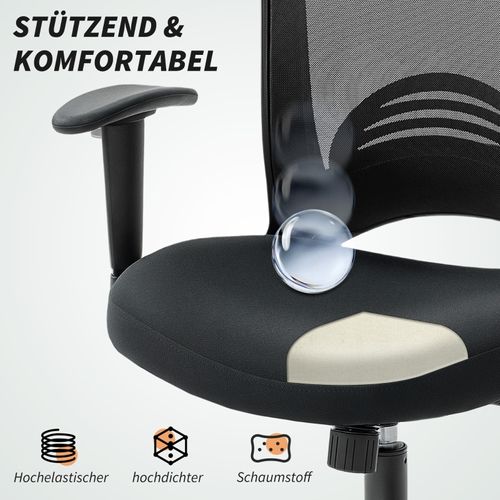 Chaise De Bureau Noir Ergonomique Avec Dossier En Maille, Réglable Et Inclinable