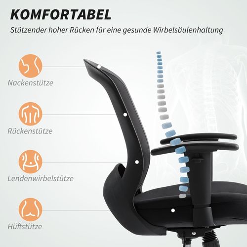 Chaise De Bureau Noir Ergonomique Avec Dossier En Maille, Réglable Et Inclinable