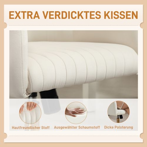 Chaise De Bureau Crème En Velours, Pivotant Et Réglable Avec Assise Confortable