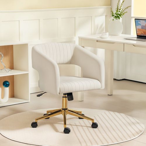 Chaise De Bureau Crème En Velours, Pivotant Et Réglable Avec Assise Confortable