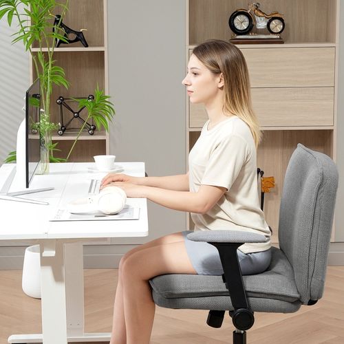 Chaise De Bureau En Lin Gris Avec Accoudoirs Rabattables Et Siège Large