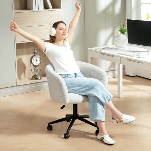 Chaise De Bureau En Velours Crème Et Noir Avec Dossier En Forme De Cuvette