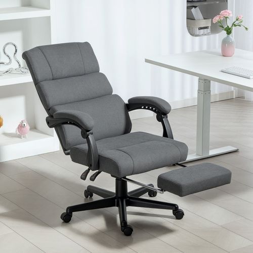 Chaise De Bureau En Velours Gris Avec Inclinaison Réglable Et Repose-pieds