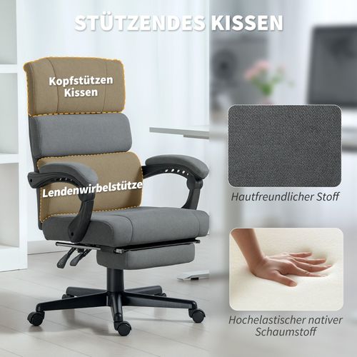 Chaise De Bureau En Velours Gris Avec Inclinaison Réglable Et Repose-pieds
