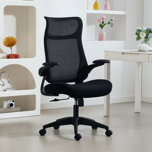 Chaise De Bureau Ergonomique Noire Avec Dossier En Filet Et Accoudoirs 3d