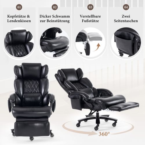 Fauteuil De Bureau Ergonomique Noir Avec Massage, Chauffage Et Repose-pieds