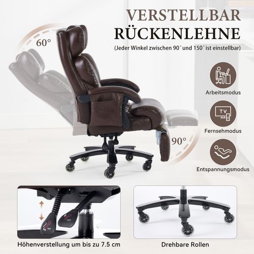 Fauteuil De Bureau Ergonomique Marron Avec Massage, Chauffage Et Repose-pieds