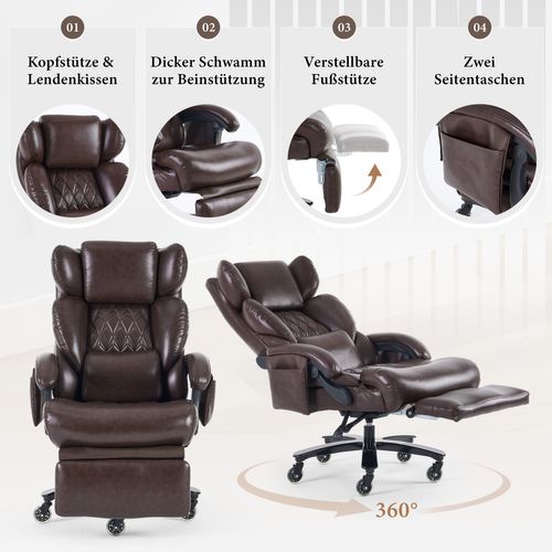 Fauteuil De Bureau Ergonomique Marron Avec Massage, Chauffage Et Repose-pieds