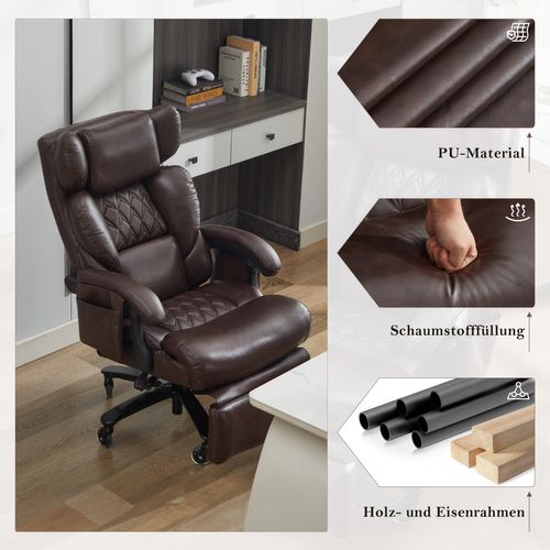 Fauteuil De Bureau Ergonomique Marron Avec Massage, Chauffage Et Repose-pieds