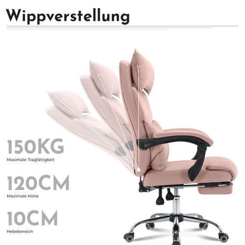 Fauteuil De Bureau Rose En Pu Avec Soutien Lombaire Double Et Rotation 360°