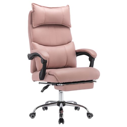 Fauteuil De Bureau Rose En Pu Avec Soutien Lombaire Double Et Rotation 360°