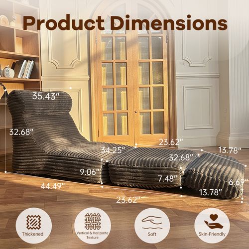 Chauffeuse Modulable 2-en-1 Avec Repose-pieds, Fauteuil Convertible En Lit De Détente