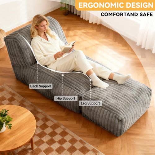 Chauffeuse De Sol Modulable Convertible En Lit, Velours Côtelé Gris Clair