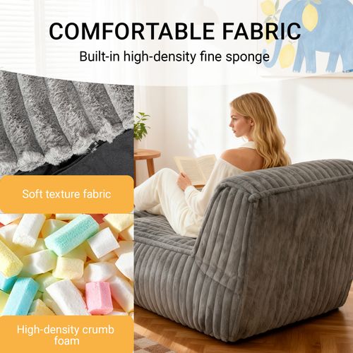 Chauffeuse De Sol Modulable Convertible En Lit, Velours Côtelé Gris Clair