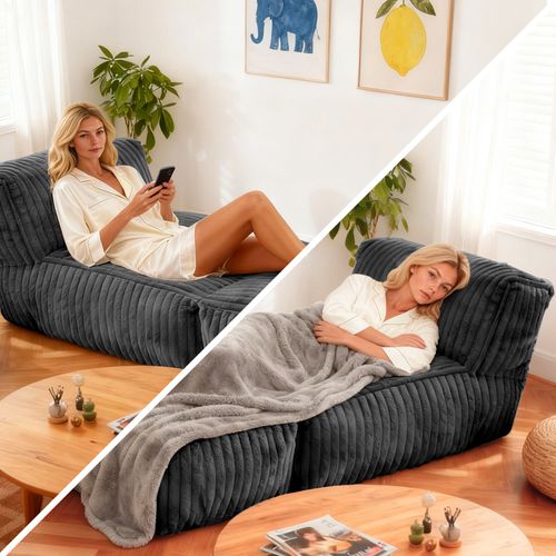 Chauffeuse De Sol Modulable Convertible En Lit, Velours Côtelé Gris Foncé