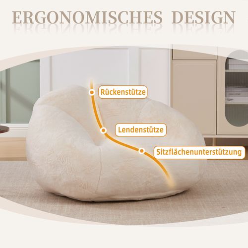 Fauteuil En Velours Pelucheux Avec Mousse Mémoire, Siège Confortable Antidérapant, Beige