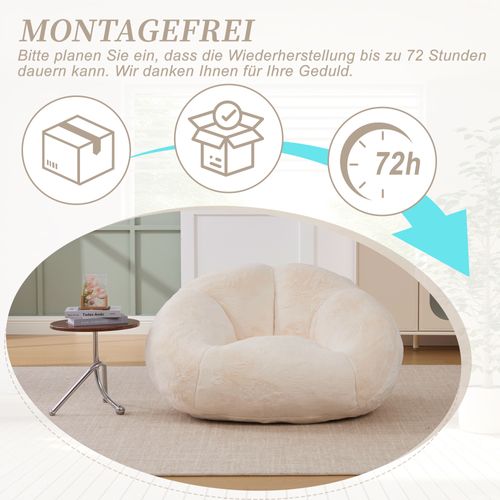 Fauteuil En Velours Pelucheux Avec Mousse Mémoire, Siège Confortable Antidérapant, Beige