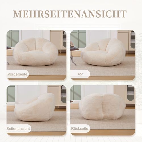 Fauteuil En Velours Pelucheux Avec Mousse Mémoire, Siège Confortable Antidérapant, Beige