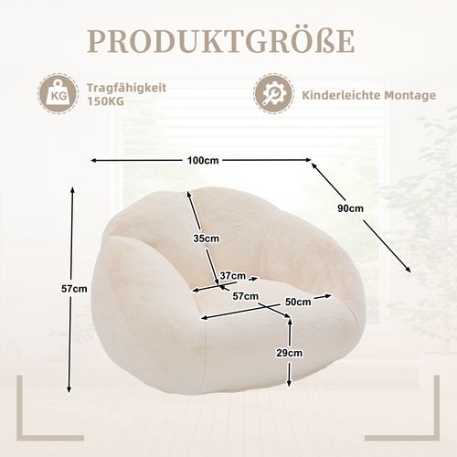 Fauteuil En Velours Pelucheux Avec Mousse Mémoire, Siège Confortable Antidérapant, Beige