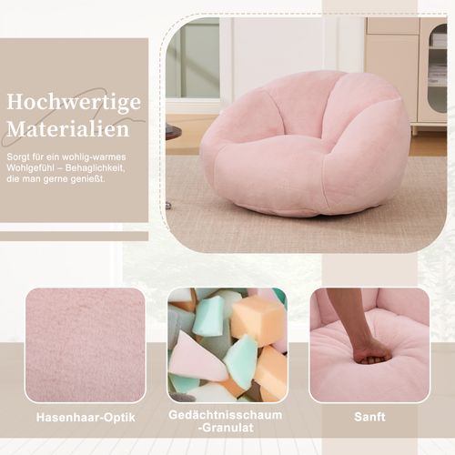Fauteuil En Velours Pelucheux Avec Mousse Mémoire, Siège Confortable Antidérapant, Rose