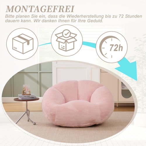 Fauteuil En Velours Pelucheux Avec Mousse Mémoire, Siège Confortable Antidérapant, Rose