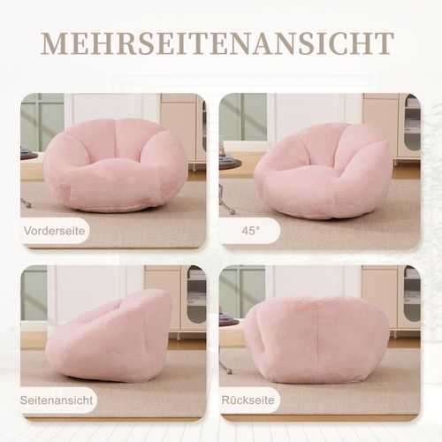 Fauteuil En Velours Pelucheux Avec Mousse Mémoire, Siège Confortable Antidérapant, Rose