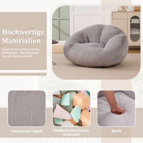 Fauteuil En Velours Pelucheux Avec Mousse Mémoire, Siège Confortable Antidérapant, Gris Clair