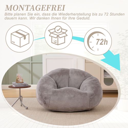 Fauteuil En Velours Pelucheux Avec Mousse Mémoire, Siège Confortable Antidérapant, Gris Clair