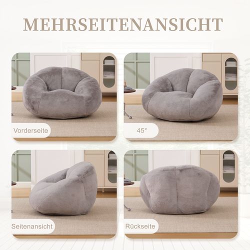 Fauteuil En Velours Pelucheux Avec Mousse Mémoire, Siège Confortable Antidérapant, Gris Clair
