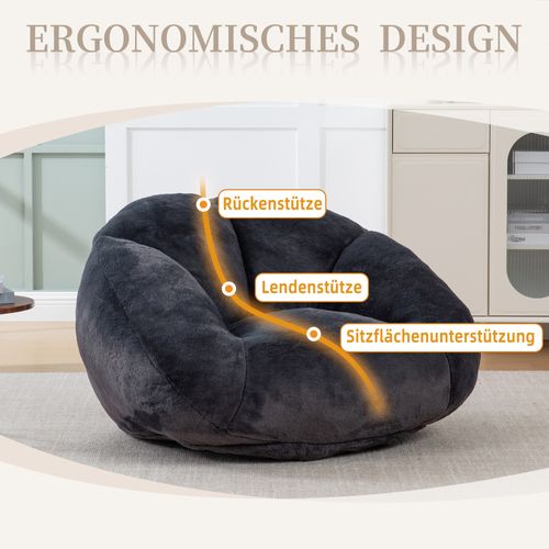 Fauteuil En Velours Pelucheux Avec Mousse Mémoire, Siège Confortable Antidérapant, Noir