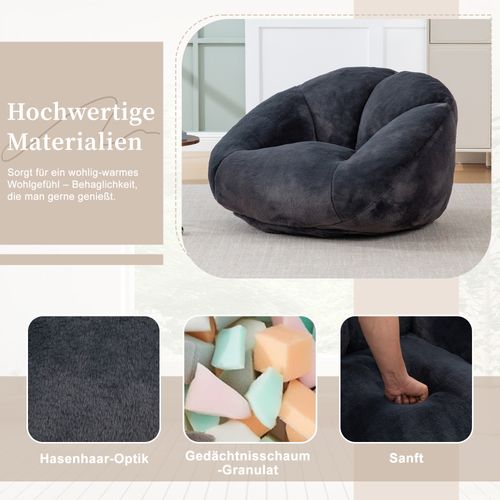 Fauteuil En Velours Pelucheux Avec Mousse Mémoire, Siège Confortable Antidérapant, Noir