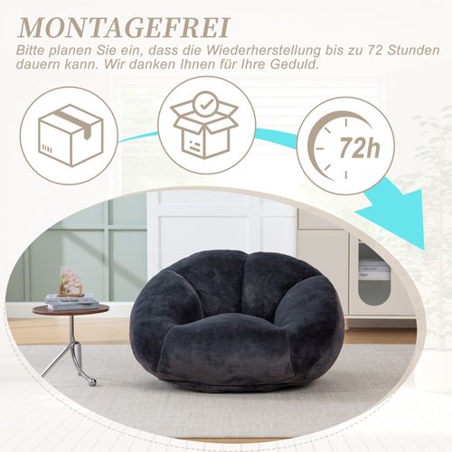 Fauteuil En Velours Pelucheux Avec Mousse Mémoire, Siège Confortable Antidérapant, Noir