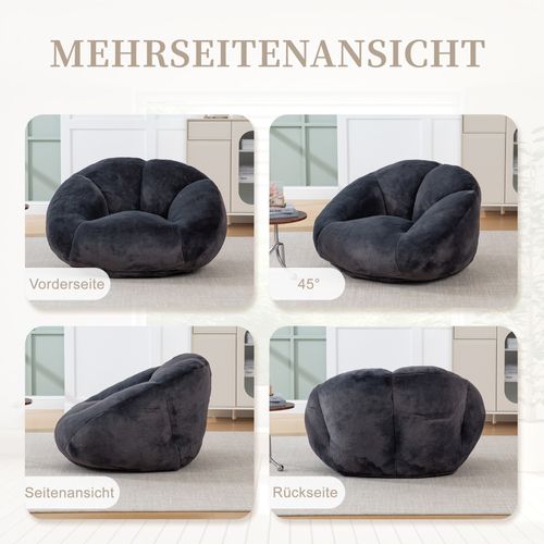 Fauteuil En Velours Pelucheux Avec Mousse Mémoire, Siège Confortable Antidérapant, Noir