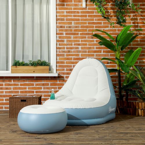 Chauffeuse Gonflable Blanc Avec Repose-pieds Et Porte-gobelet, Fauteuil Air Intérieur Et Camping