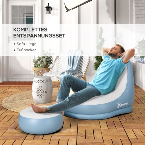 Chauffeuse Gonflable Blanc Avec Repose-pieds Et Porte-gobelet, Fauteuil Air Intérieur Et Camping