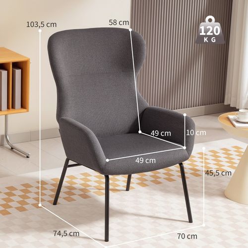 Fauteuil Moderne Style Oreilles Gris, Dossier Haut Rembourré Et Pieds Métal