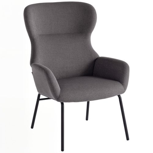 Fauteuil Moderne Style Oreilles Gris, Dossier Haut Rembourré Et Pieds Métal