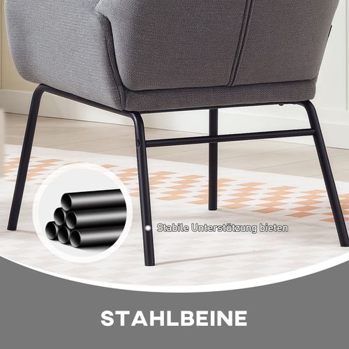 Fauteuil Moderne Style Oreilles Gris, Dossier Haut Rembourré Et Pieds Métal